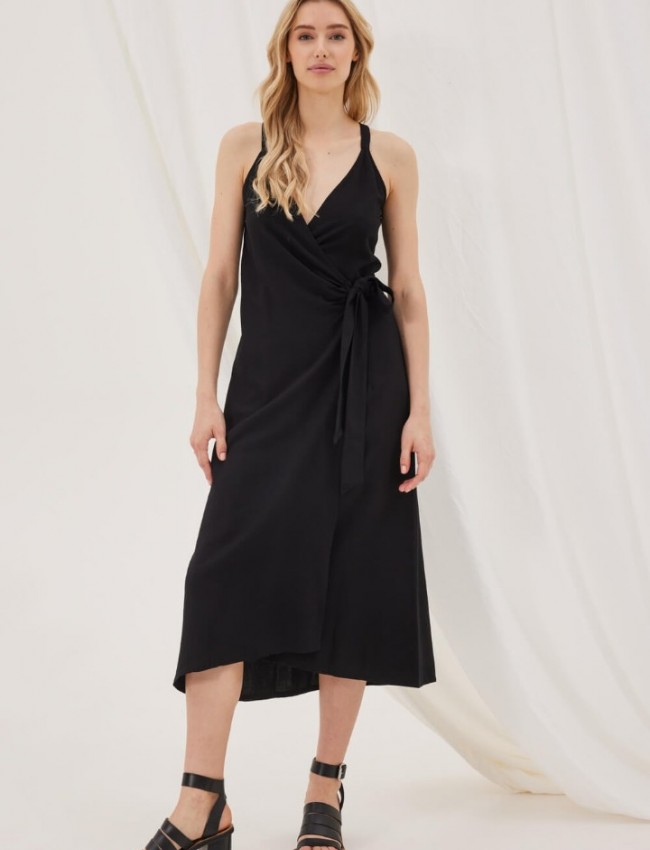 ROVINIA BLACK MIDI DRESS NAMASTE