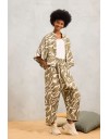 Animal printed χακί ψηλόμεσο slouchy fit MELISSA1 παντελόνι, με πλαϊνές τσέπες και λάστιχο στην μέση Namaste 