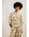 Animal printed χακί κοντομάνικο oversized VICTORIA1 πουκάμισο, με μάο γιακά και χωρίς μανικοκόλληση Namaste 