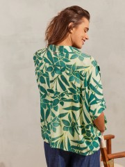 Floral printed πράσινο oversized κοντομάνικο πουκάμισο Octavia_1 σε τετράγωνη γραμμή, πέτο γιακά και ρεγκλάν μανικοκόλληση namaste 