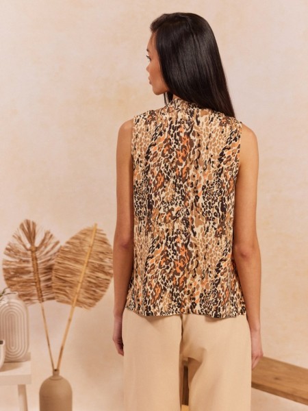 Animal printed πορτοκαλί αμάνικο EMRYN πουκάμισο, με V μάο λαιμόκοψη και κλείσιμο με κουμπιά μπροστά Namaste  