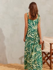 Floral printed πράσινο αμάνικο maxi AGOSTINA1 φόρεμα, σε κλος γραμμή με V-λαιμόκοψη και ρυθμιζόμενες τιράντες Namaste 