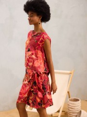 Floral printed πορτοκαλί αμάνικη μπλούζα YISETI σε τετράγωνη γραμμή, χαμόγελο λαιμόκοψη και κλείσιμο με διπλά κορδόνια στην πλάτη namaste