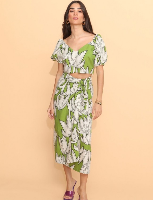 FLUO GREEN MIDI SKIRT NEMA