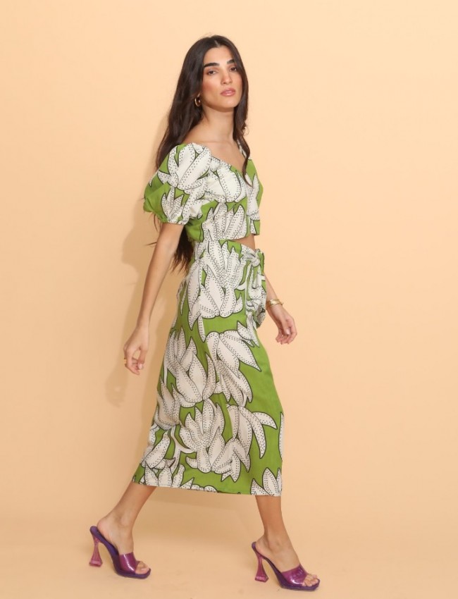 FLUO GREEN MIDI SKIRT NEMA