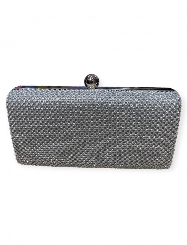 Ασημί στρασένια clutch τσάντα με αποσπώμενη αλυσίδα Romina exclusive