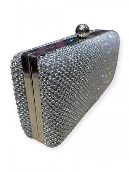 Ασημί στρασένια clutch τσάντα με αποσπώμενη αλυσίδα Romina exclusive