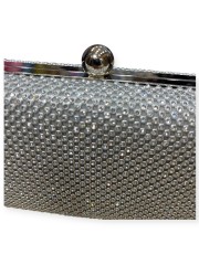 Ασημί στρασένια clutch τσάντα με αποσπώμενη αλυσίδα Romina exclusive