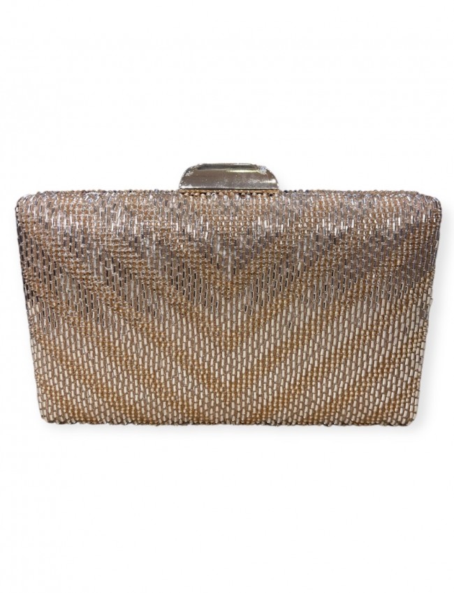 Χρυσή τσάντα clutch επενδεδυμένη με χάντρες και αποσπώμενη αλυσίδα Romina exclusive