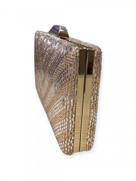 Χρυσή τσάντα clutch επενδεδυμένη με χάντρες και αποσπώμενη αλυσίδα Romina exclusive