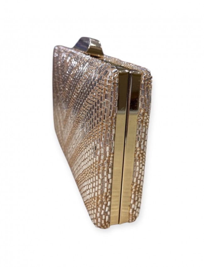 Χρυσή τσάντα clutch επενδεδυμένη με χάντρες και αποσπώμενη αλυσίδα Romina exclusive