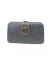 Ασημί στραφταλιζέ clutch τσαντάκι με στρασένιο κούμπωμα Romina exclusive