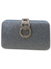 Ασημί στραφταλιζέ clutch τσαντάκι με στρασένιο κούμπωμα Romina exclusive