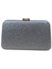 Ασημί στραφταλιζέ clutch τσαντάκι με στρασένιο κούμπωμα Romina exclusive