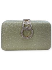 Κίτρινη στραφταλιζέ clutch τσαντάκι με στρασένιο κούμπωμα Romina exclusive