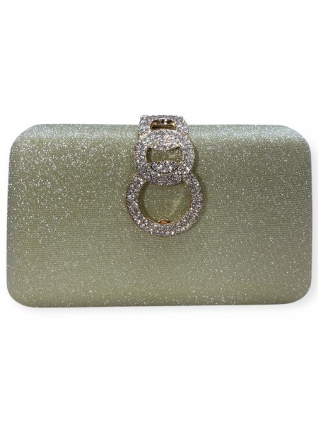 Κίτρινη στραφταλιζέ clutch τσαντάκι με στρασένιο κούμπωμα Romina exclusive