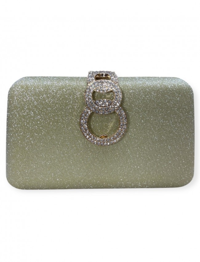 Κίτρινη στραφταλιζέ clutch τσαντάκι με στρασένιο κούμπωμα Romina exclusive