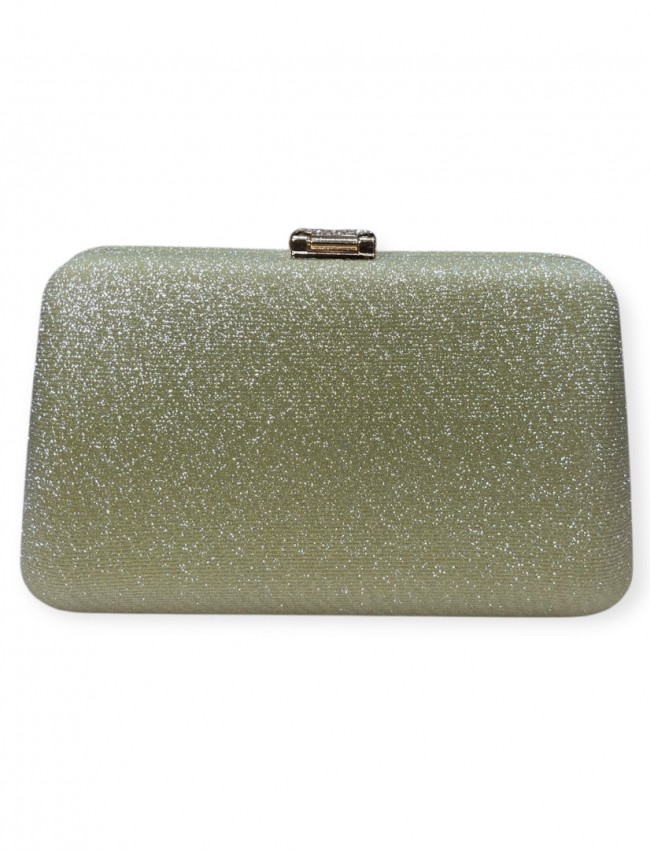 Κίτρινη στραφταλιζέ clutch τσαντάκι με στρασένιο κούμπωμα Romina exclusive
