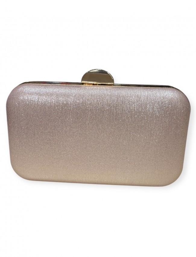 Ροζ μεταλλιζέ clutch με χρυσές λεπτομέρειες και αποσπώμενη αλυσίδα Romina exclusive