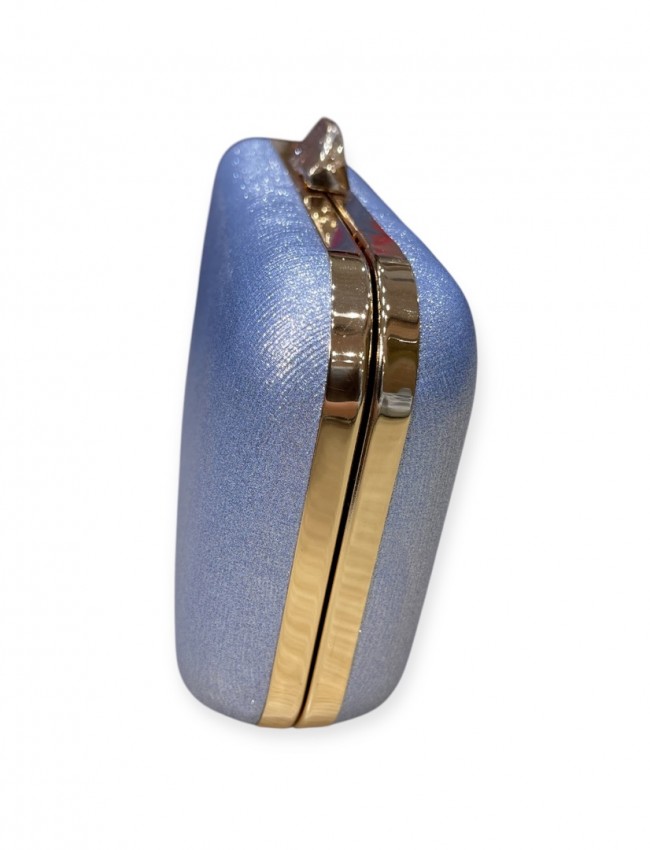 Σιελ μεταλλιζέ clutch με χρυσές λεπτομέρειες και αποσπώμενη αλυσίδα Romina exclusive