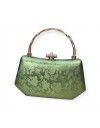 Olive σατέν brokar τσάντα clutch με σταθερό χερούλι, κούμπωμα με πέρλες και αποσπώμενη αλυσίδα Romina exclusive