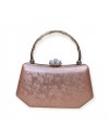 Nude σατέν brokar τσάντα clutch με σταθερό χερούλι, κούμπωμα με πέρλες και αποσπώμενη αλυσίδα Romina exclusive