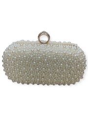 Λευκή τσάντα clutch με πέρλες και στρασένιο κούμπωμα Romina exclusive