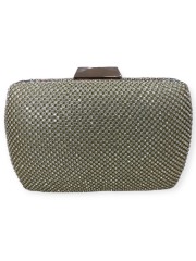 Χρυσό τσαντάκι clutch με strass εξωτερικά και αποσπώμενη αλυσίδα Romina exclusive