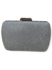 Ασημί τσαντάκι clutch με strass εξωτερικά και αποσπώμενη αλυσίδα Romina exclusive