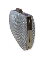 Ασημί τσαντάκι clutch με strass εξωτερικά και αποσπώμενη αλυσίδα Romina exclusive