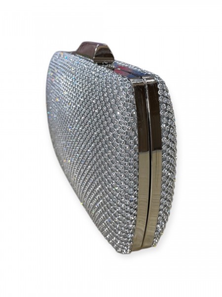 Ασημί τσαντάκι clutch με strass εξωτερικά και αποσπώμενη αλυσίδα Romina exclusive