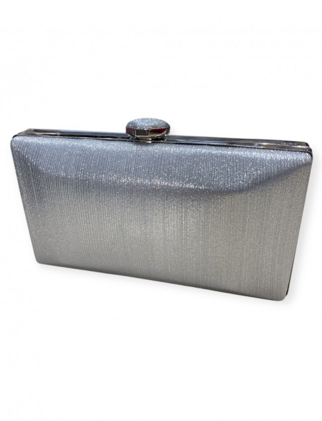 Ασημί μεταλλιζέ clutch με αποσπώμενη αλυσίδα Romina exclusive
