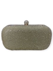 Χρυσό clutch τσαντάκι με εξωτερικά strass και αποσπώμενη αλυσίδα Romina exclusive