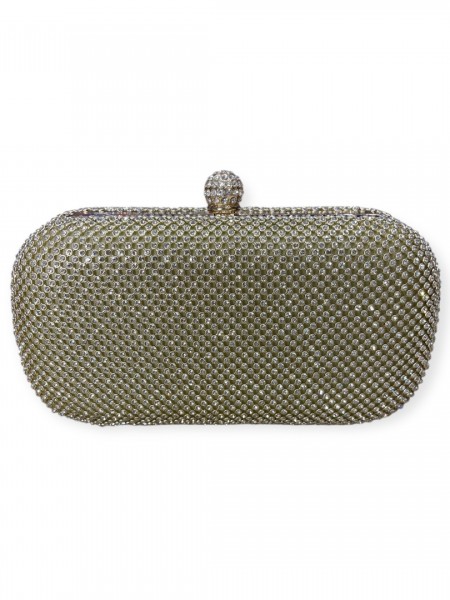 Χρυσό clutch τσαντάκι με εξωτερικά strass και αποσπώμενη αλυσίδα Romina exclusive