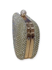 Χρυσό clutch τσαντάκι με εξωτερικά strass και αποσπώμενη αλυσίδα Romina exclusive