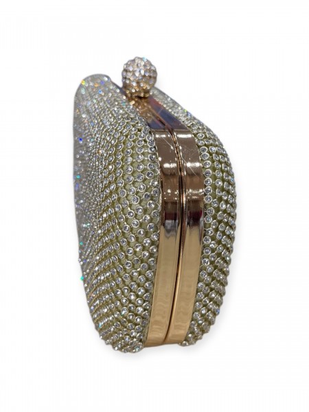 Χρυσό clutch τσαντάκι με εξωτερικά strass και αποσπώμενη αλυσίδα Romina exclusive