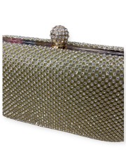 Χρυσό clutch τσαντάκι με εξωτερικά strass και αποσπώμενη αλυσίδα Romina exclusive