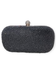 Μαύρο-ασημί clutch τσαντάκι με εξωτερικά strass και αποσπώμενη αλυσίδα Romina exclusive