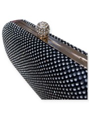 Μαύρο-ασημί clutch τσαντάκι με εξωτερικά strass και αποσπώμενη αλυσίδα Romina exclusive