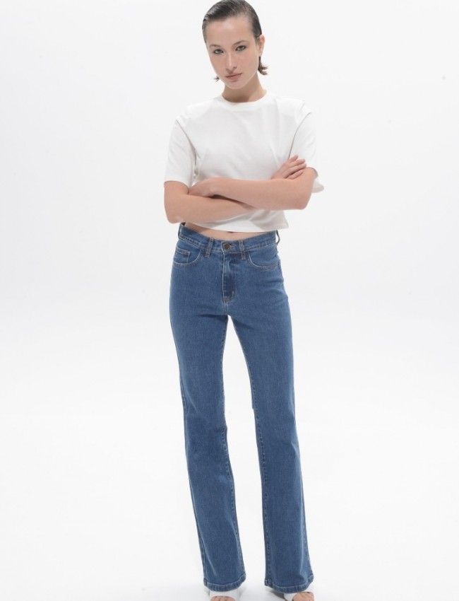 Mid Blue Arianna Denim Elastic Pants Sac & Co