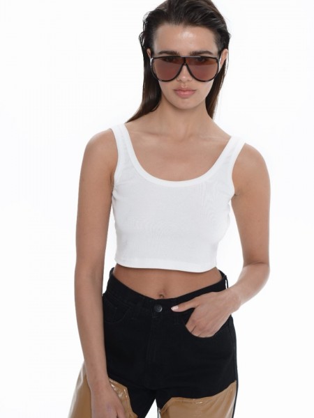 Off White Bamboo Cropped Top Marilliza Sac@Co 