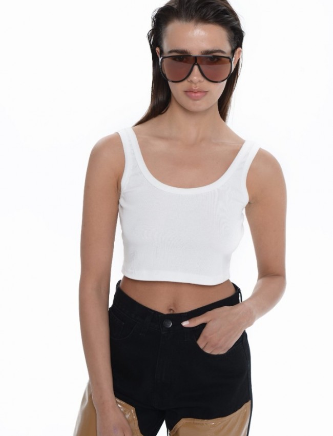 Off White Bamboo Cropped Top Marilliza Sac@Co 
