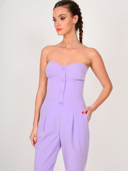 Λιλά strapless ολόσωμη φόρμα με σχέδιο μπούστο με ενίσχυση, πλαϊνές τσέπες και πιέτα στο μπροστά μέρος We Coss