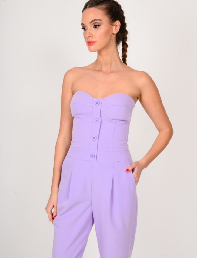 Λιλά strapless ολόσωμη φόρμα με σχέδιο μπούστο με ενίσχυση, πλαϊνές τσέπες και πιέτα στο μπροστά μέρος We Coss