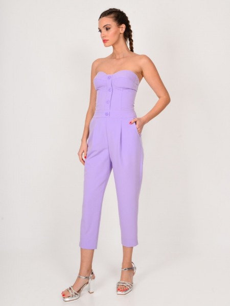 Λιλά strapless ολόσωμη φόρμα με σχέδιο μπούστο με ενίσχυση, πλαϊνές τσέπες και πιέτα στο μπροστά μέρος We Coss