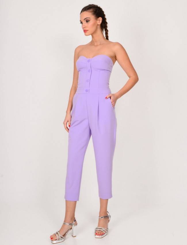 Λιλά strapless ολόσωμη φόρμα με σχέδιο μπούστο με ενίσχυση, πλαϊνές τσέπες και πιέτα στο μπροστά μέρος We Coss