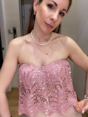 Ροζ strapless δαντελένια μπολούζα, με κεντημένη παγιέτα και εσωτερική επένδυση στο στήθος We Coss 