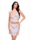 Εμπριμέ strapless μπούστο,  με συνδυασμό υφασμάτων, ριγέ σιέλ εσωτερικά και χρυσή δαντέλα από πάνω, λάστιχο στην πλάτη και φερμουάρ πίσω We Coss