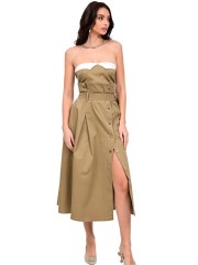 Λαδί βαμβακερή cropped strapless μπλούζα, με λευκή λεπτομέρεια στο πάνω μέρος, λάστιχο στην πλάτη και κλείσιμο με χρυσό εξωτερικό φερμουάρ We Coss Λαδί βαμβακερή cropped strapless μπλούζα, με λευκή λεπτομέρεια στο πάνω μέρος, λάστιχο στην πλάτη και κλείσιμο με χρυσό εξωτερικό φερμουάρ We Coss