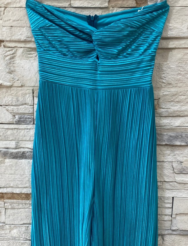 Ουρανί μεταλλιζέ πλισέ lurex strapless ολόσωμη φόρμα We Coss